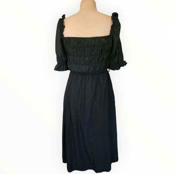 LULUS Nahanni Black Puff Sleeve Smocked Midi Dress - Size M - Picture 11 of 16